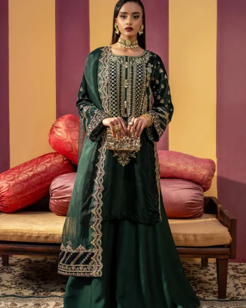 3 Pc Unstitched Dyed Velvet Suit | MB-USW24-605