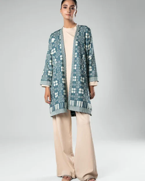 Printed Khaddar Kimono Jacket | MB-WS24-26